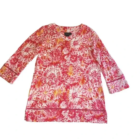 Pendleton Pink Linen Top Tie-Dye Look Ladder Trim Lightweight Women's SZ S - Picture 2 of 11